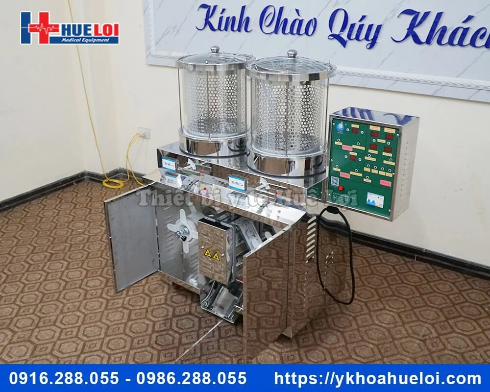 Máy sắc thuốc 2 nồi đun kèm đóng túi tự động
