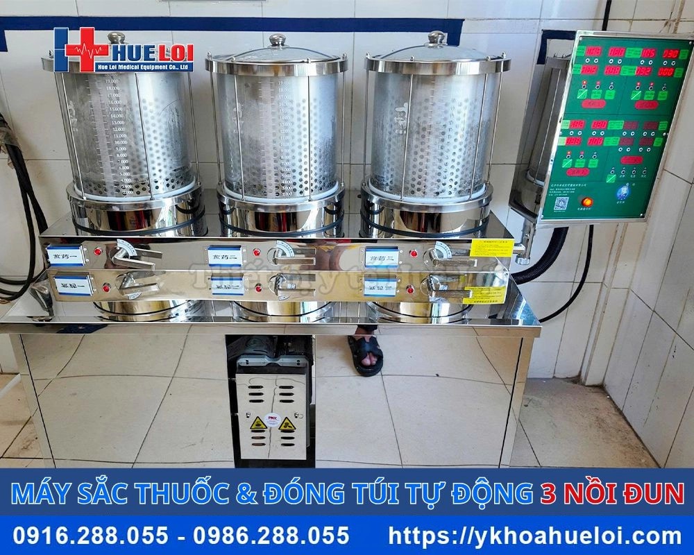 Máy sắc thuốc 3 nồi kèm đóng túi tự động