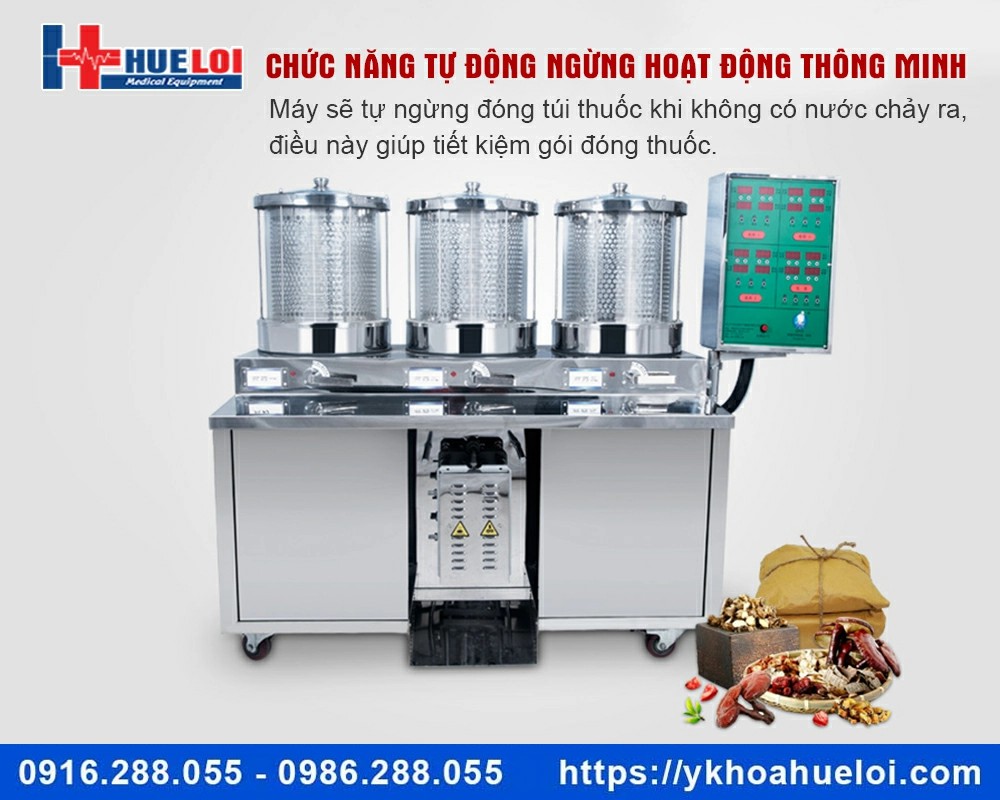 Máy sắc thuốc 3 nồi đun kèm đóng túi tự động