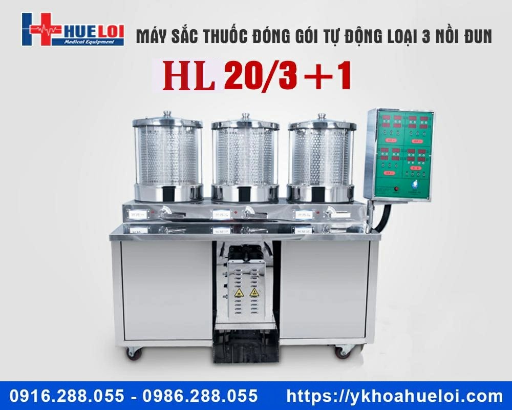 Máy sắc thuốc 3 nồi đun kèm đóng túi tự động