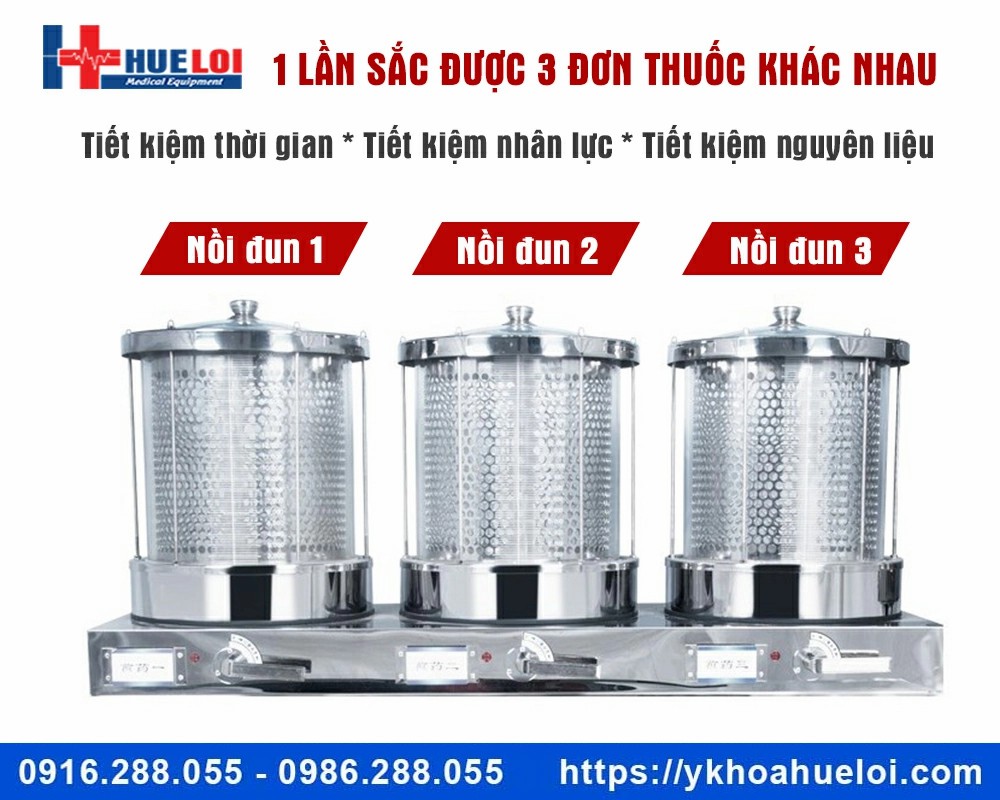 Máy sắc thuốc 3 nồi đun kèm đóng túi tự động