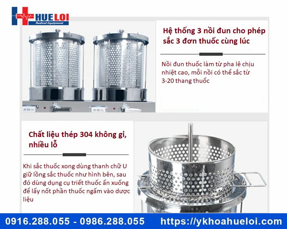 Máy sắc thuốc 3 nồi đun kèm đóng túi tự động