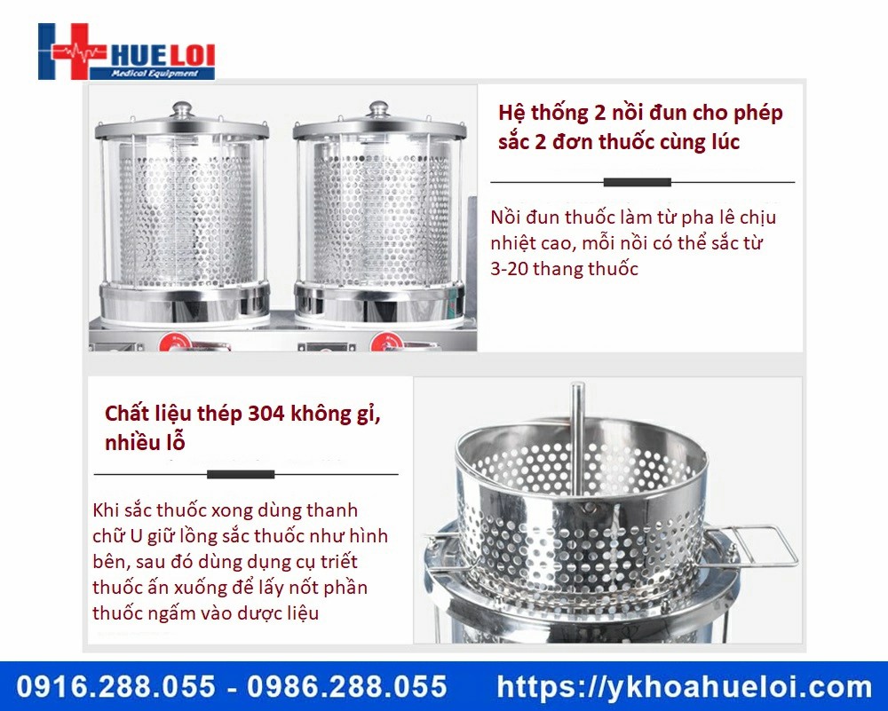 Máy sắc thuốc 2 nồi đun kèm đóng túi tự động