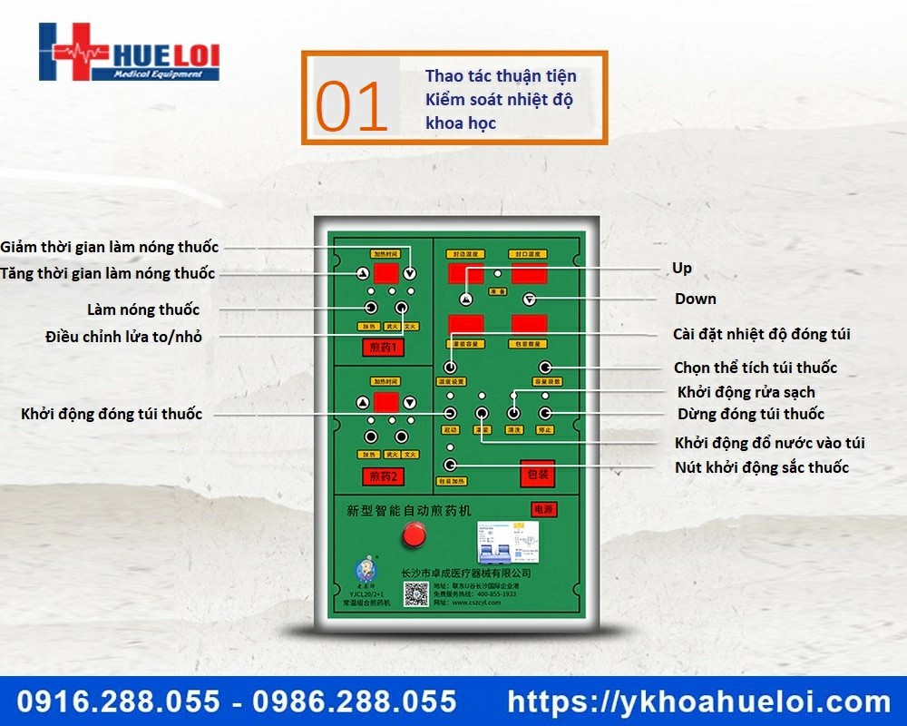 Máy sắc thuốc 2 nồi đun kèm đóng túi tự động