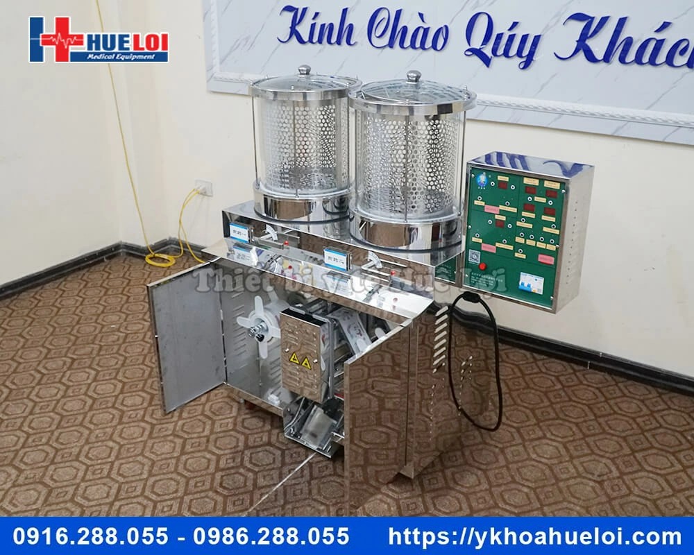 Máy sắc thuốc 2 nồi đun kèm đóng túi tự động