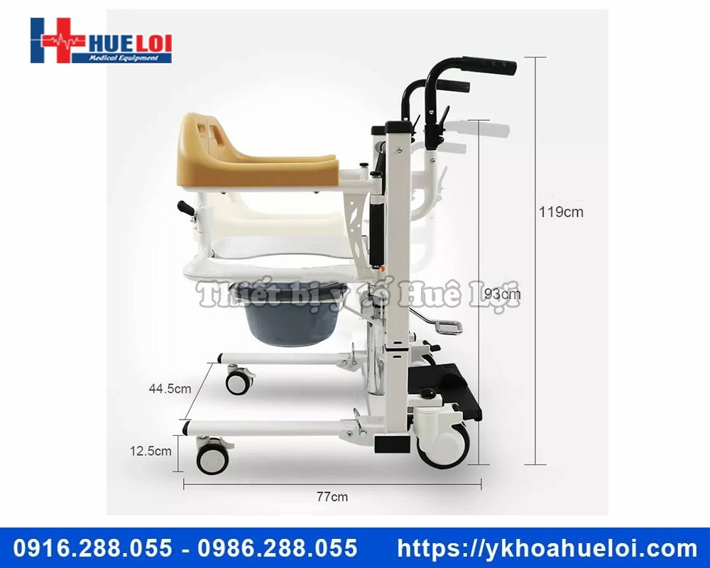 Xe lăn ghép 2 mảnh nâng hạ bằng piston